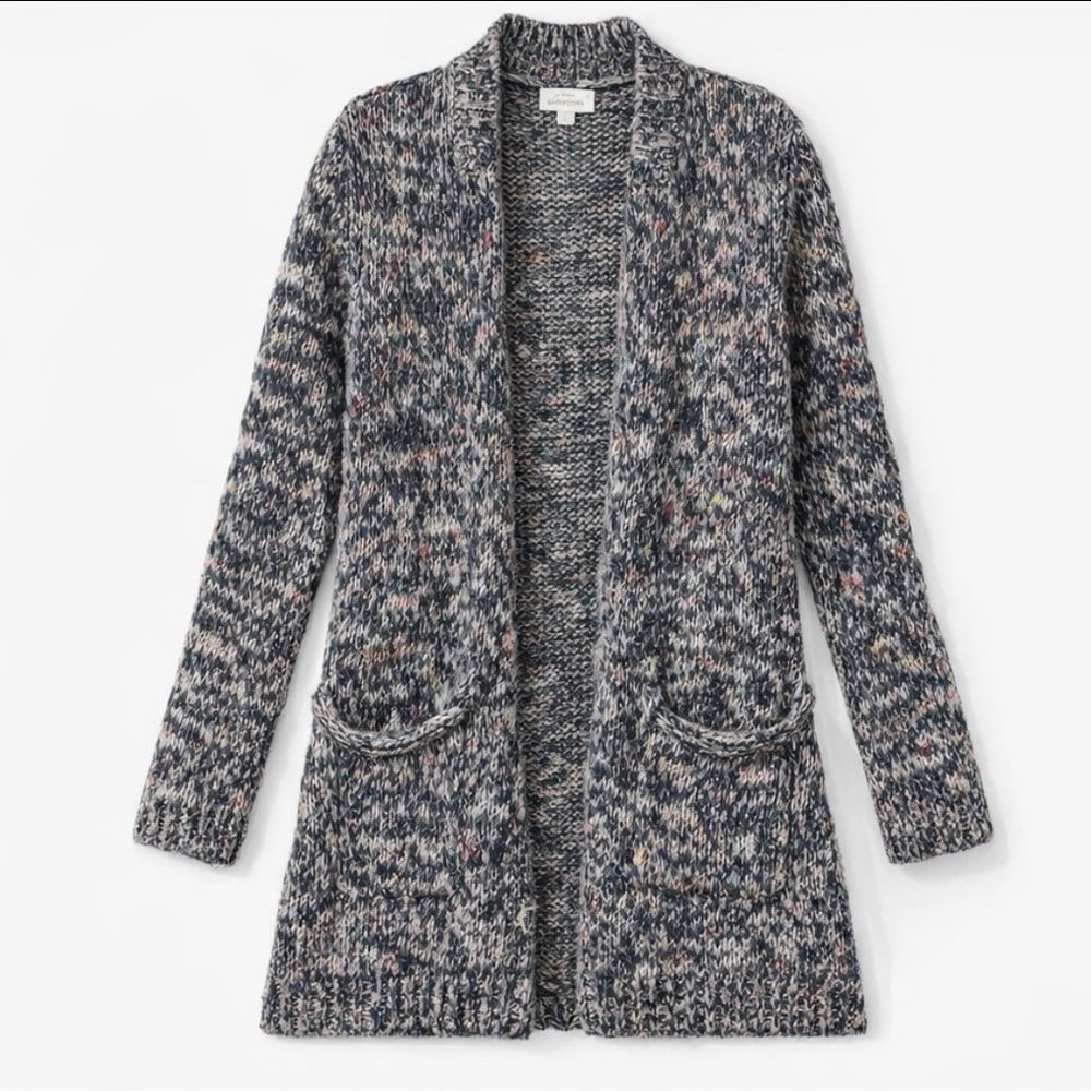 Caslon Marled Open Front Cardigan S | Cozy Knit Sweater Pockets Neutral